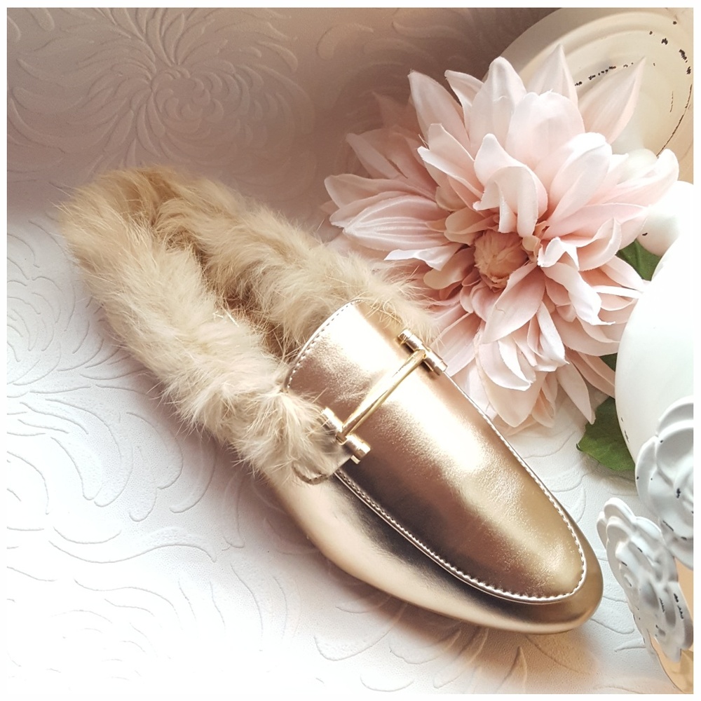 Rose Gold Faux Fur Trimmed Mule - Picture 3 of 8
